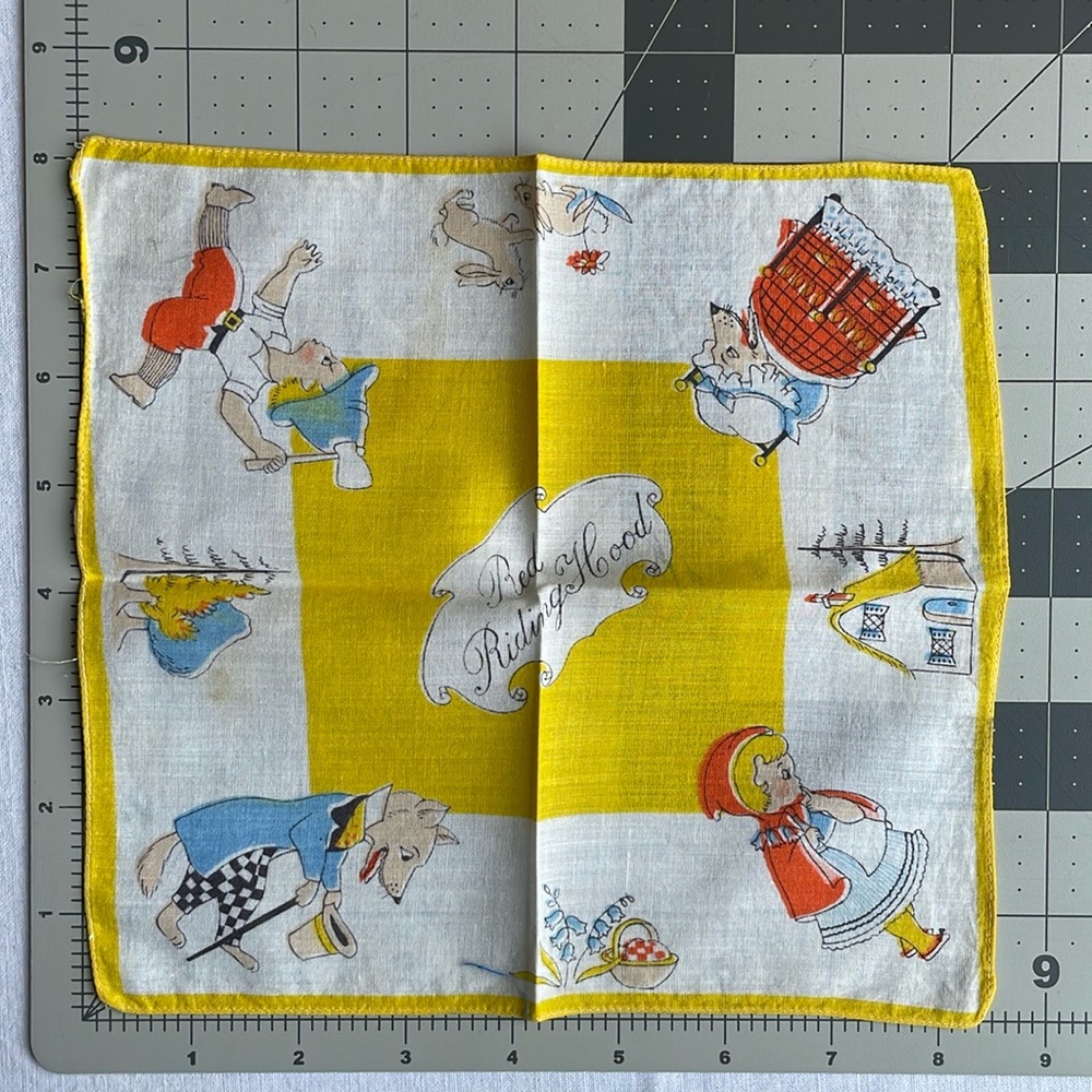 Vintage handkerchief, Red Riding Hood, approx. 8" x 8"